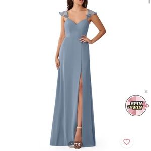 Azazie Dusty Blue Floor Length Chiffon Dress NWT